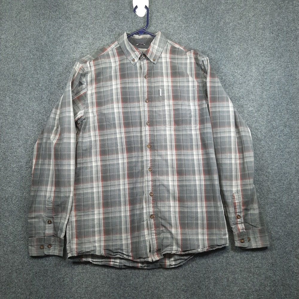 Carhartt Button Down 102202 029 Large Tall Gray Mens Plaid Relaxed Fit Shirt